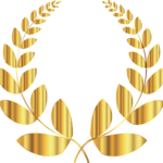 Imagen clásica de dos ramas de laurel en forma de corona, esta vez, dorada